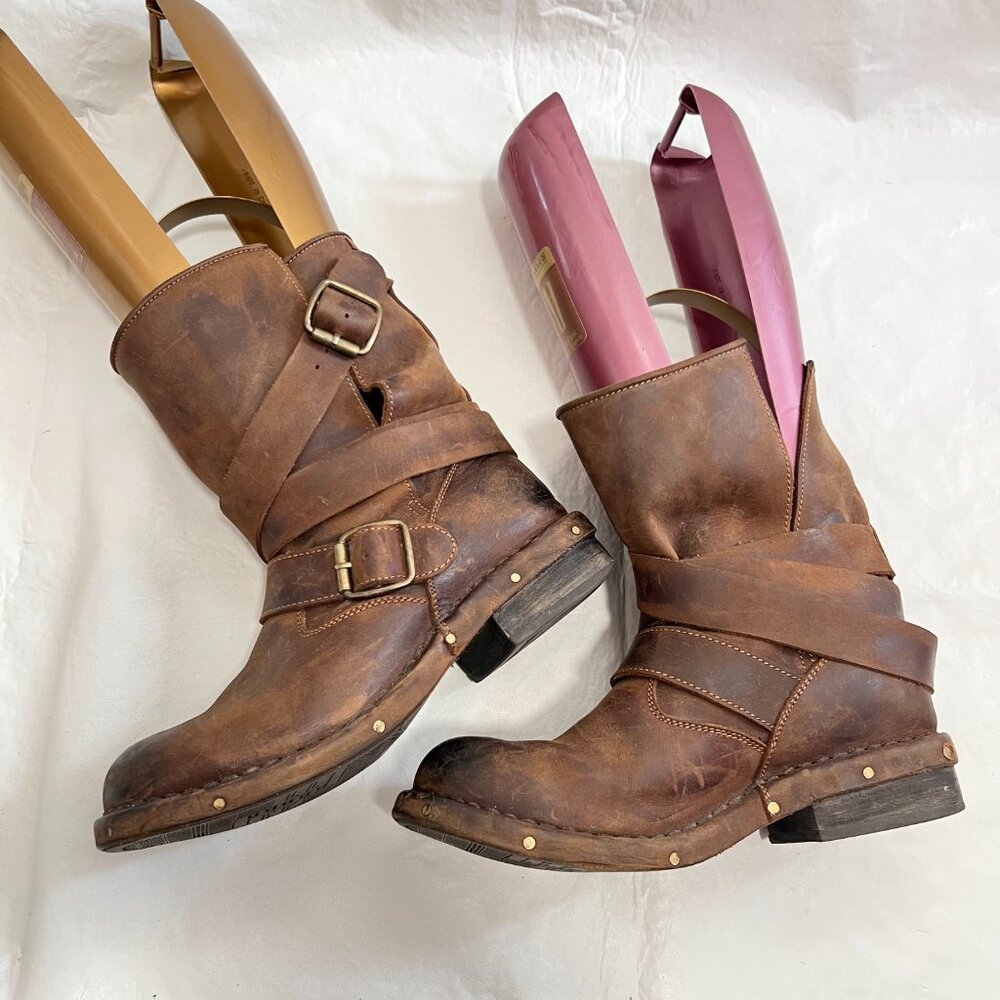 Jeffrey Campbell Brown Distressed Leather Moto Boots - Picture 6 of 11